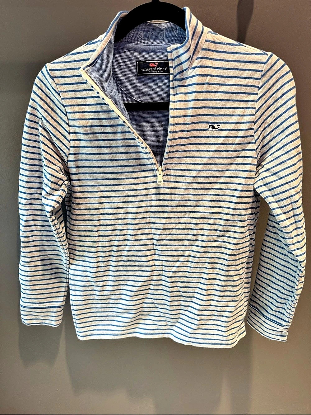 Vineyard Vines Boys Saltwater Stripe 1/4 Zip Blue White M 12-14